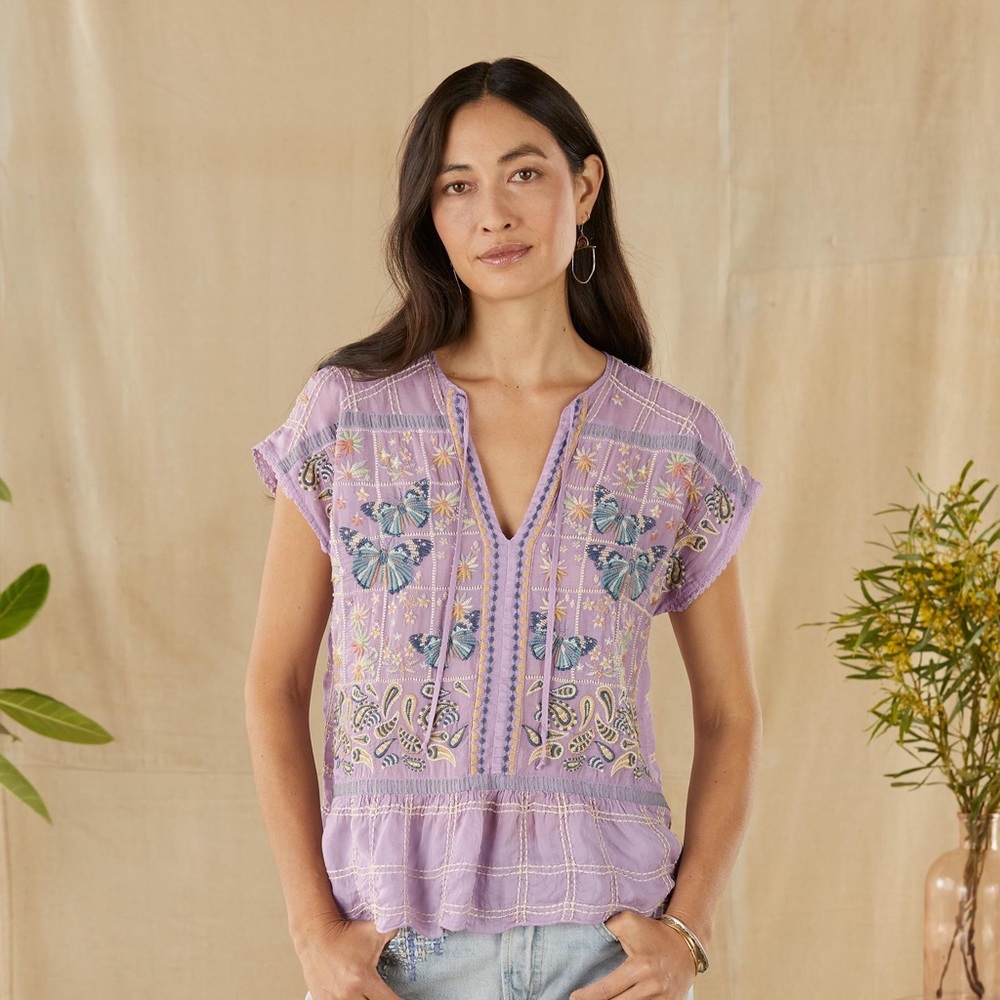 Johnny Was Paise Blouse Lavender Purple with Embroidering - Picture 9 of 12